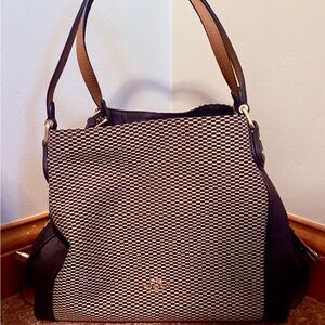 Coach Black and Tan Shoulder Bag with Leather Accents